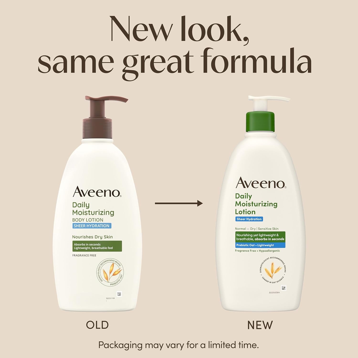 Aveeno Daily Moisturizing Sheer Hydration Fragrance-Free Body Lotion with Prebiotic Oat for Dry Skin, Lightweight and Fast-Absorbing, 48-Hour Moisture, 18 Fl Oz