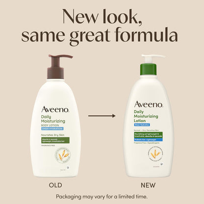 Aveeno Daily Moisturizing Sheer Hydration Fragrance-Free Body Lotion with Prebiotic Oat for Dry Skin, Lightweight and Fast-Absorbing, 48-Hour Moisture, 18 Fl Oz