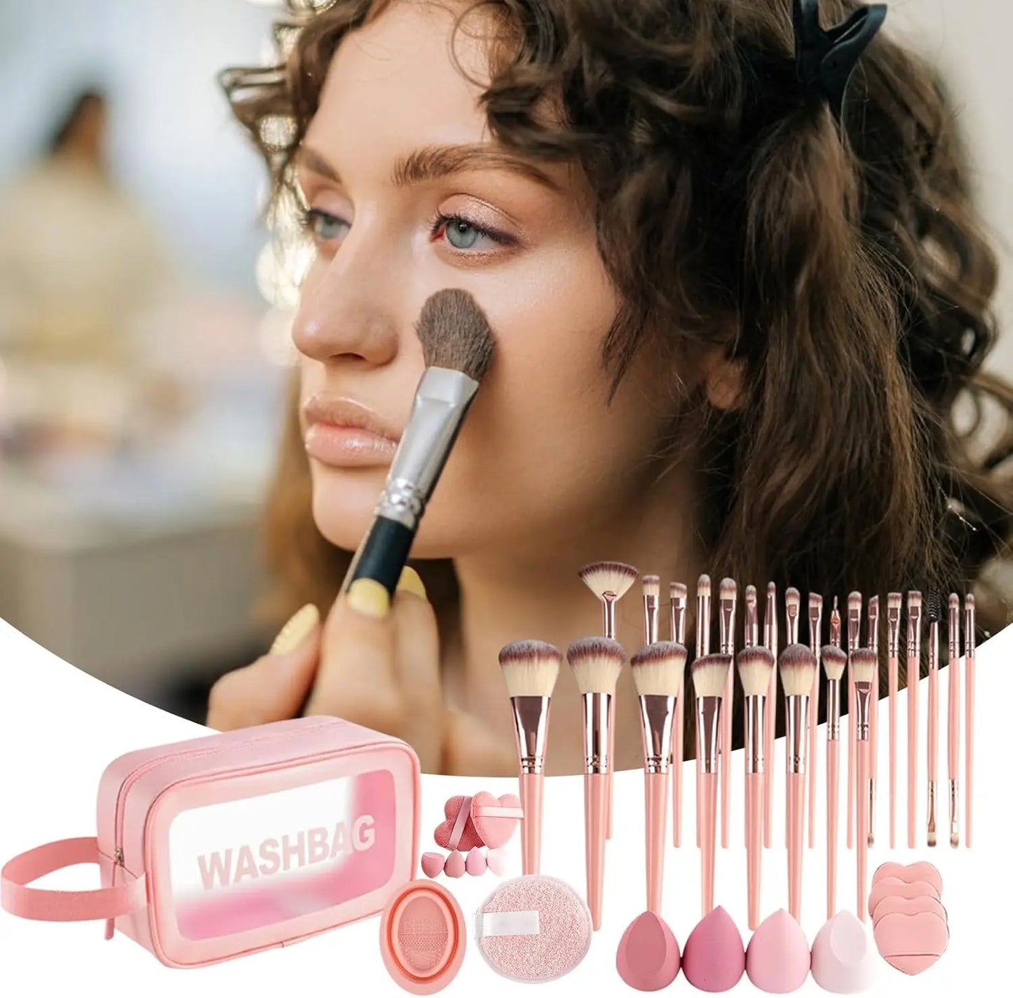 46-Piece Makeup Brush Set with Sponge – Synthetic Facial & Eye Makeup Brushes, Includes Travel Makeup Bag, Perfect for Foundation, Concealer, Powder, Blush & Eyeshadow, Soft Non-Shedding Bristles, Ideal for Daily Use & Gifting