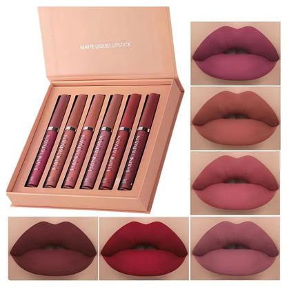 Handaiyan 6-Pcs/Set Long-Lasting Matte Pearl Lip Stain Lipstick Cosmetic Combo Kit - Waterproof, Moisturizing, Non-Stick Cup, Nude Makeup, All Skin Types, Ideal Teen Gifts for Daily & Special Occasions