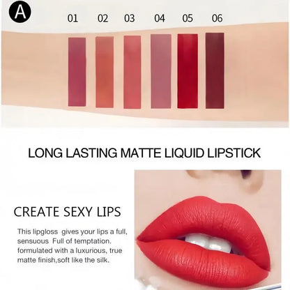 Handaiyan 6-Pcs/Set Long-Lasting Matte Pearl Lip Stain Lipstick Cosmetic Combo Kit - Waterproof, Moisturizing, Non-Stick Cup, Nude Makeup, All Skin Types, Ideal Teen Gifts for Daily & Special Occasions