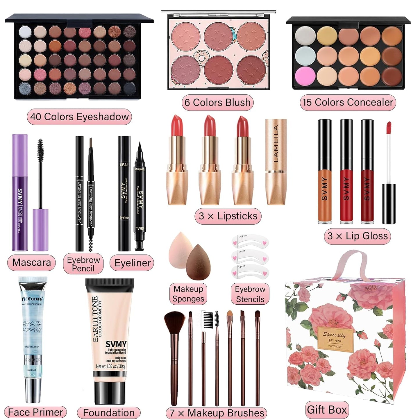 Professional Makeup Set for Women and Teens - Complete Kit with Eyeshadow Palette, Lip Gloss, and Face & Eye Makeup Essentials