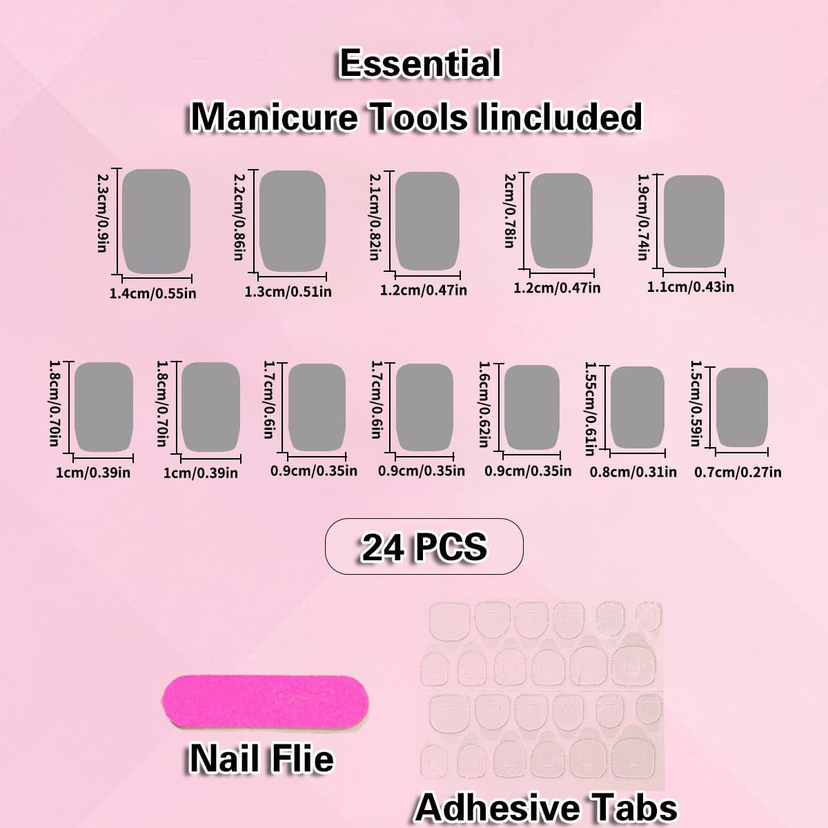French Tip Press-On Nails - Medium Long Square Brown and Pink Heart Rhinestone Acrylic Nails for Weddings and Birthdays
