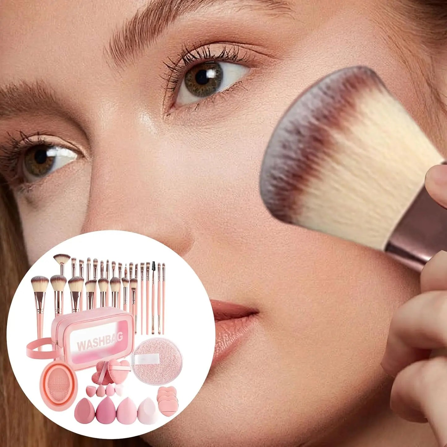 46-Piece Makeup Brush Set with Sponge – Synthetic Facial & Eye Makeup Brushes, Includes Travel Makeup Bag, Perfect for Foundation, Concealer, Powder, Blush & Eyeshadow, Soft Non-Shedding Bristles, Ideal for Daily Use & Gifting