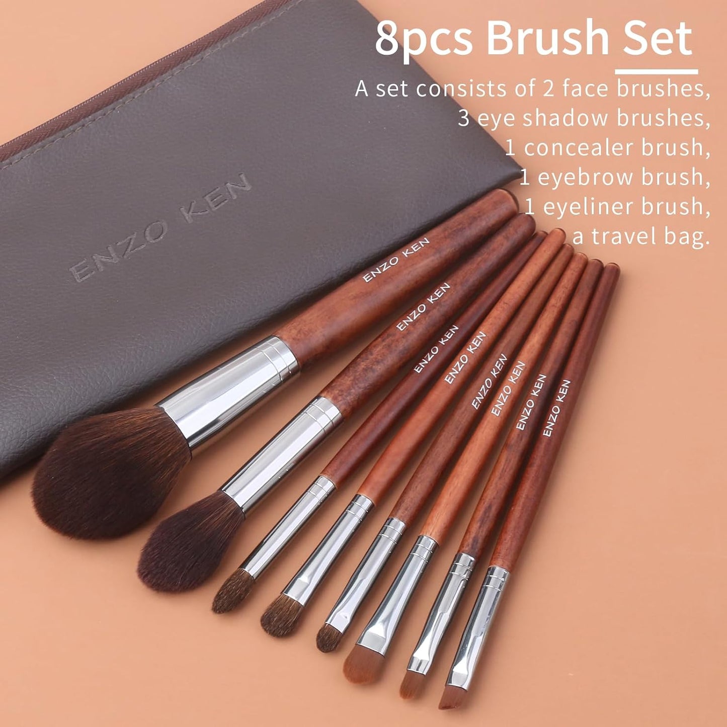 Professional Walnut Makeup Brush Set with Natural Pony Hair and Case
