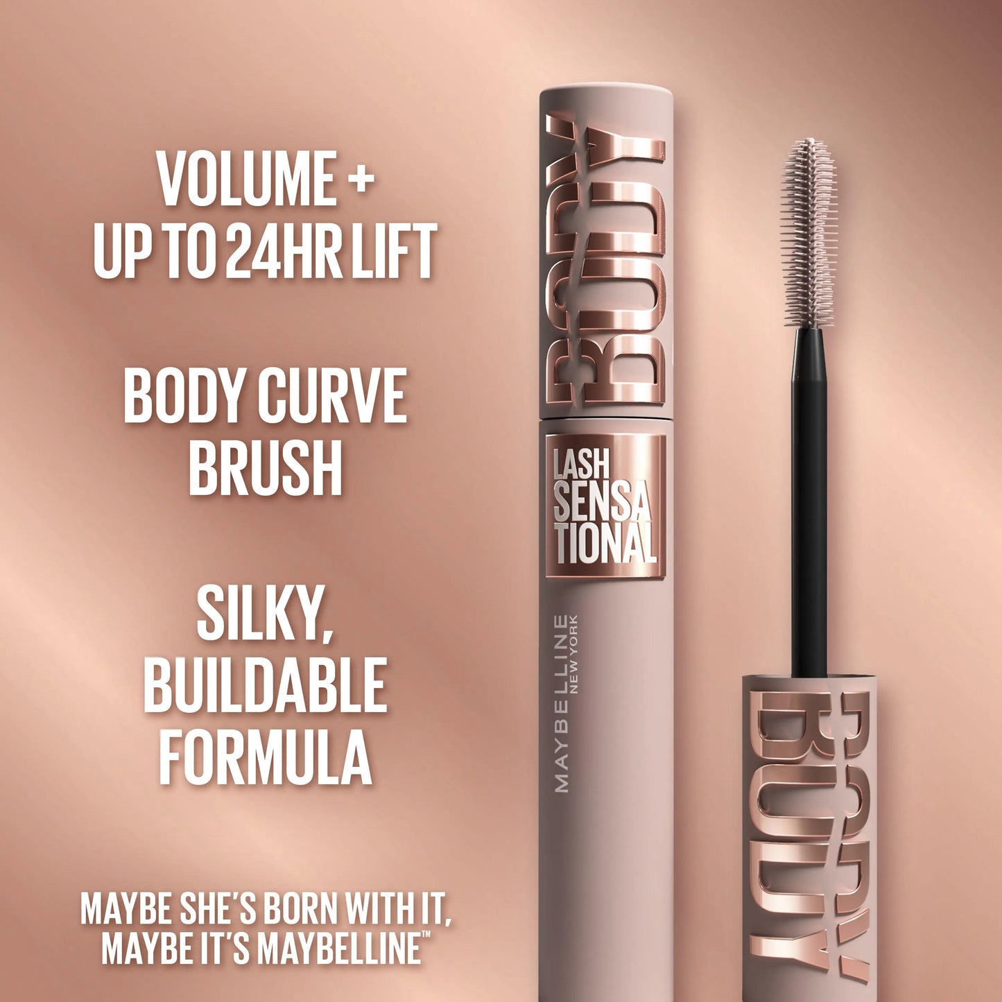 Exclusive Love Island Lash & Lip Duo - Blackest Black Body Mascara, Lifter Gel, with Free Bombshell Mirror, Maybelline New York
