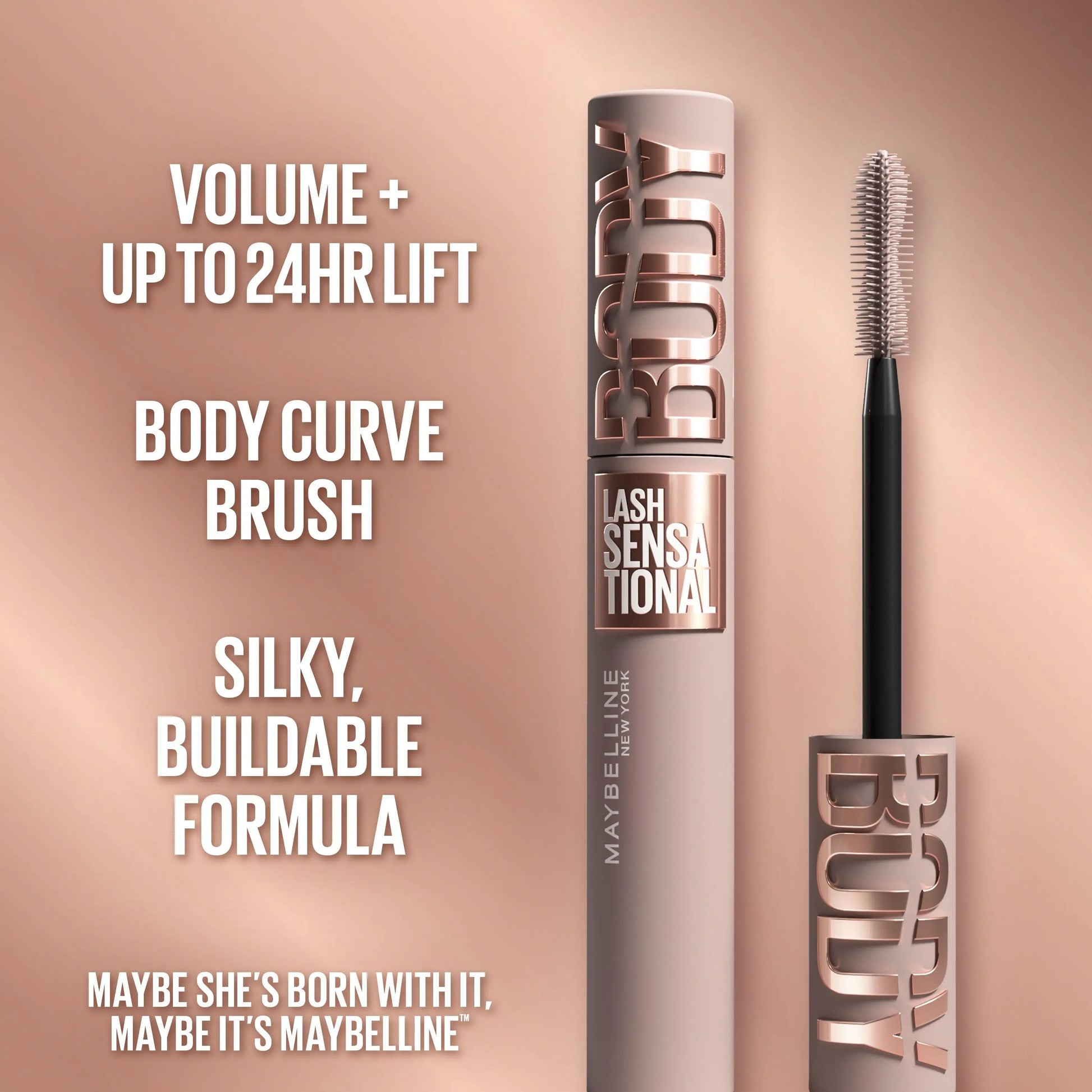 Exclusive Love Island Lash & Lip Duo - Blackest Black Body Mascara, Lifter Gel, with Free Bombshell Mirror, Maybelline New York