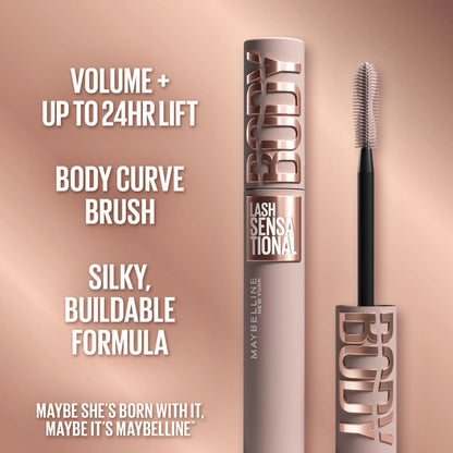 Exclusive Love Island Lash & Lip Duo - Blackest Black Body Mascara, Lifter Gel, with Free Bombshell Mirror, Maybelline New York