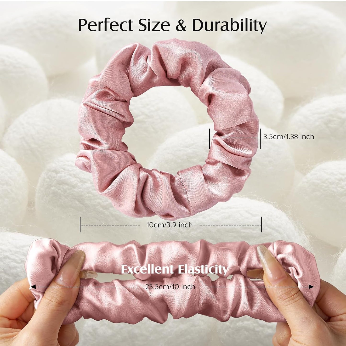 Set of 3 Premium 100% Mulberry Silk Scrunchies for Women and Girls, 22 Momme Soft Hair Ties for Frizz and Breakage Prevention, Gentle Elastic Ponytail Holders in Pink, Black, and Champagne