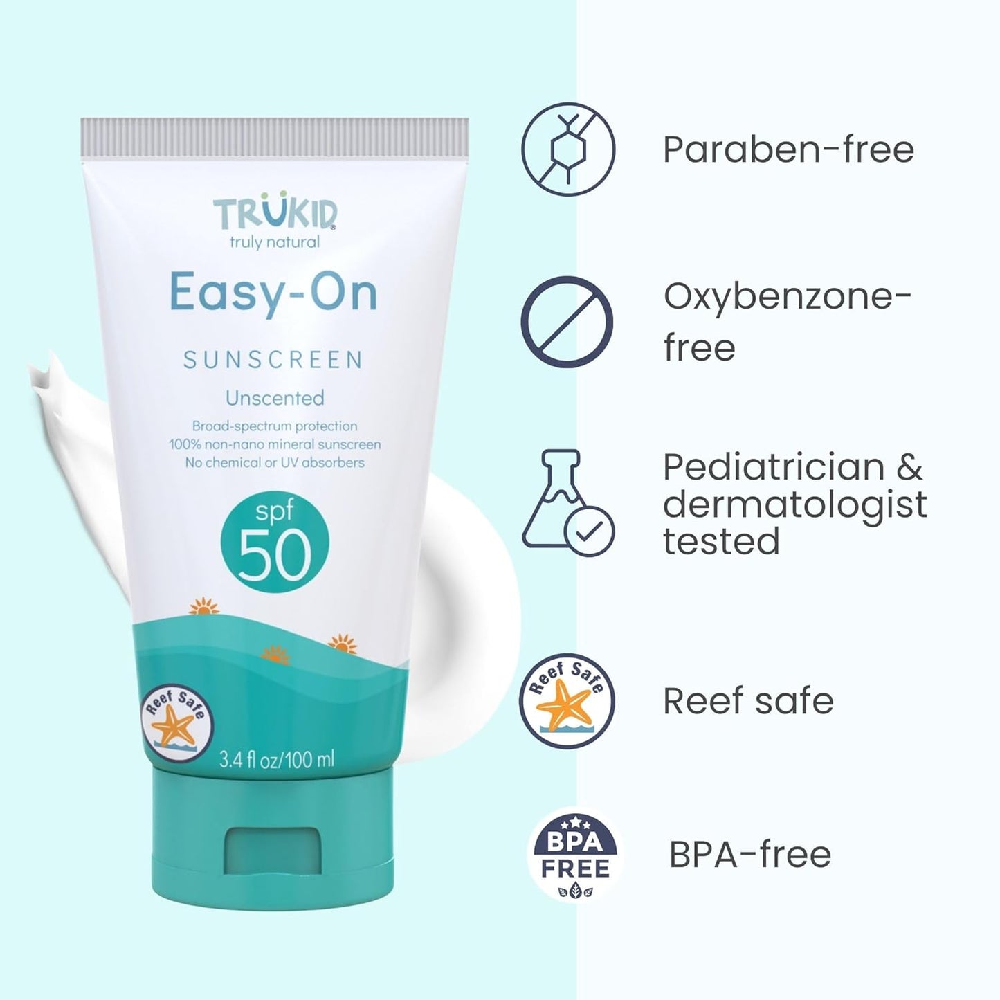 Mineral Sunscreen SPF 50 for Children and Infants - Non-Toxic Zinc Oxide Sunblock for Sensitive Skin, Unscented, Travel Size 3.4 Oz, FSA Eligible