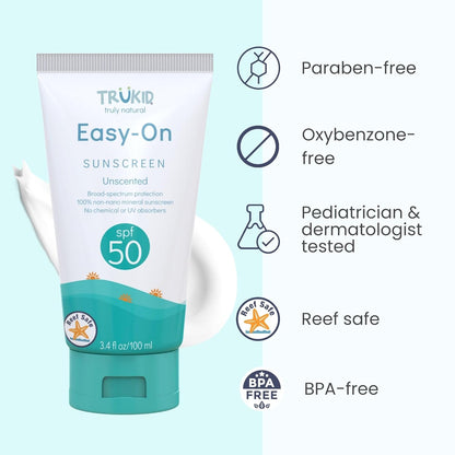 Mineral Sunscreen SPF 50 for Children and Infants - Non-Toxic Zinc Oxide Sunblock for Sensitive Skin, Unscented, Travel Size 3.4 Oz, FSA Eligible