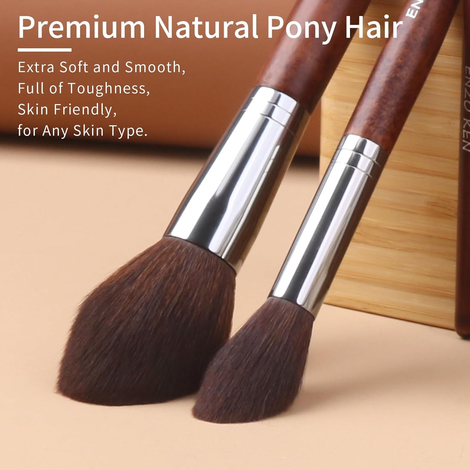Professional Walnut Makeup Brush Set with Natural Pony Hair and Case