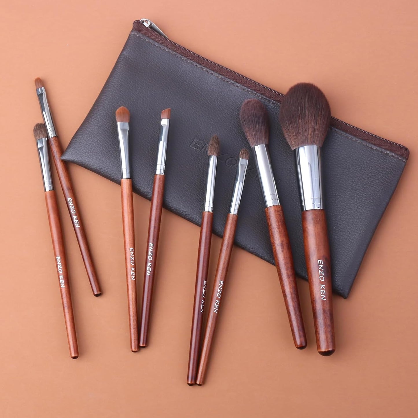 Professional Walnut Makeup Brush Set with Natural Pony Hair and Case