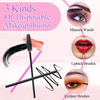 248 Pcs Disposable Makeup Applicators with Triangle Puffs, Mascara Wands, Lip/Eyeliner Brushes Disposable Makeup Applicator Kit for Makeup Artist Supplies