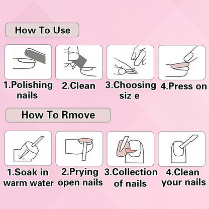 French Tip Press-On Nails - Medium Long Square Brown and Pink Heart Rhinestone Acrylic Nails for Weddings and Birthdays