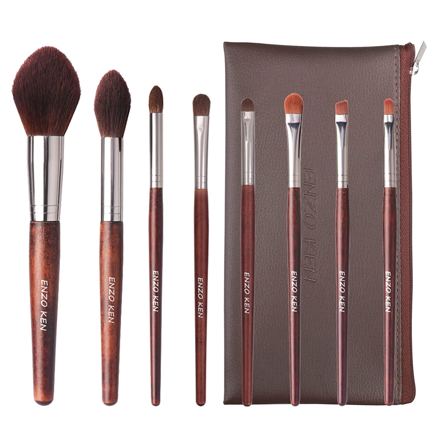 Professional Walnut Makeup Brush Set with Natural Pony Hair and Case