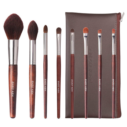 Professional Walnut Makeup Brush Set with Natural Pony Hair and Case