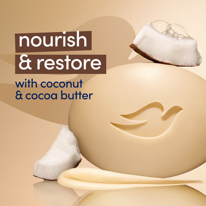 Beauty Bar Soap for Skin Restoration with Coconut and Cocoa Butter, Nourishing Formula, 3.75 Oz, Set of 8 Bars