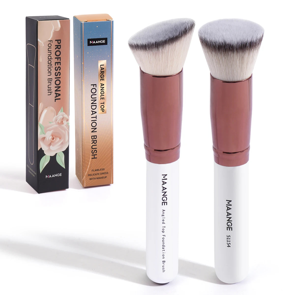 2PCS Foundation Makeup Brush Set Flat Angled Kabuki Powder Blush Brush for Liquid Soft Bristles Cosmetic Makeup Tools