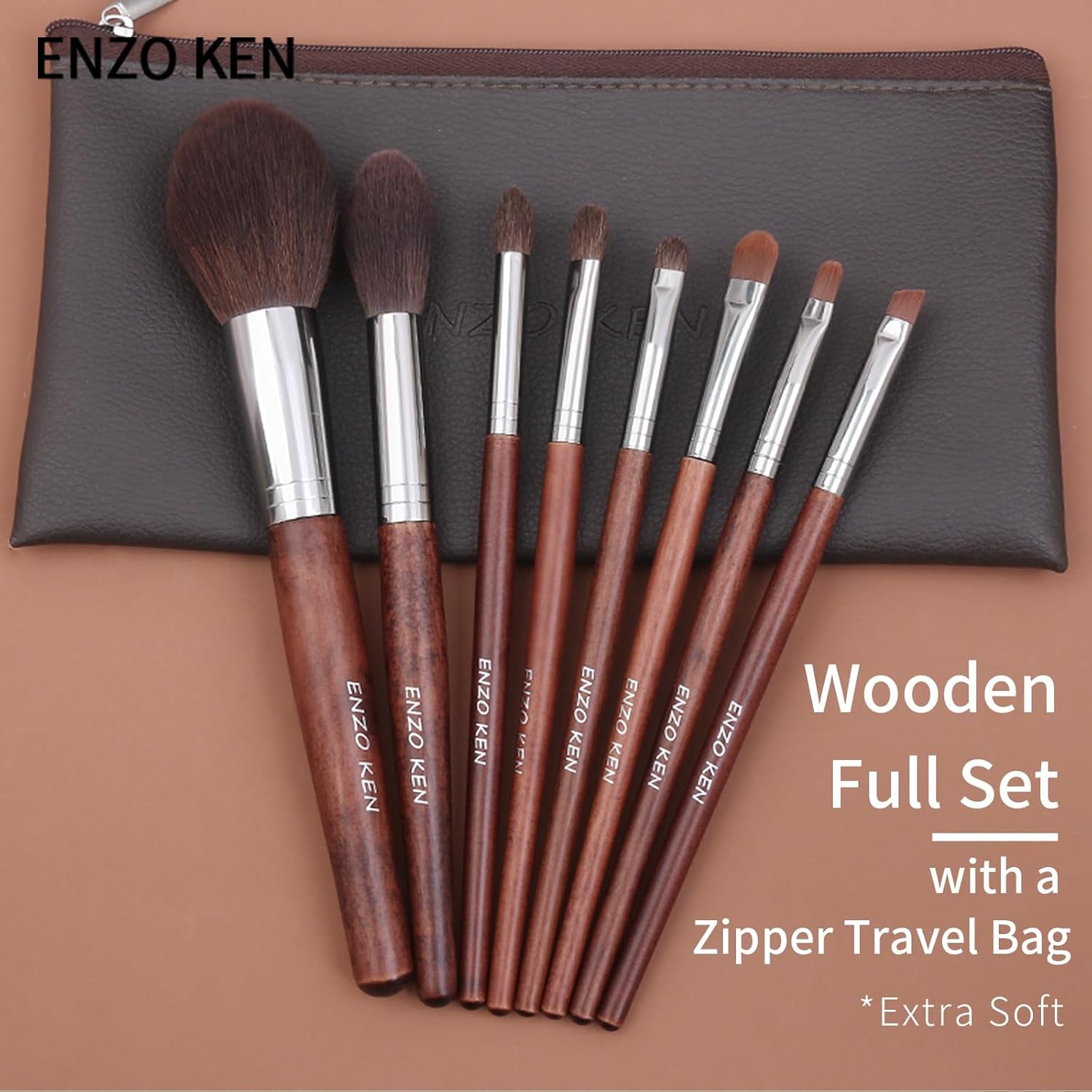 Professional Walnut Makeup Brush Set with Natural Pony Hair and Case
