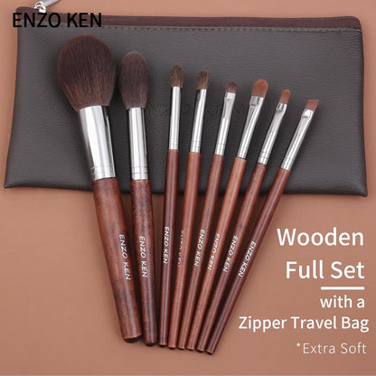 Professional Walnut Makeup Brush Set with Natural Pony Hair and Case
