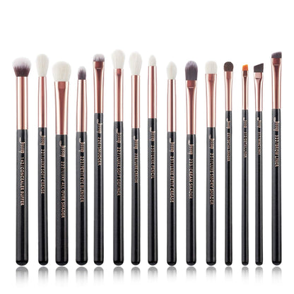 15-Piece Professional Makeup Brush Set with Wooden Handles and Natural-Synthetic Hair - Pearl Black/Rose Gold T157