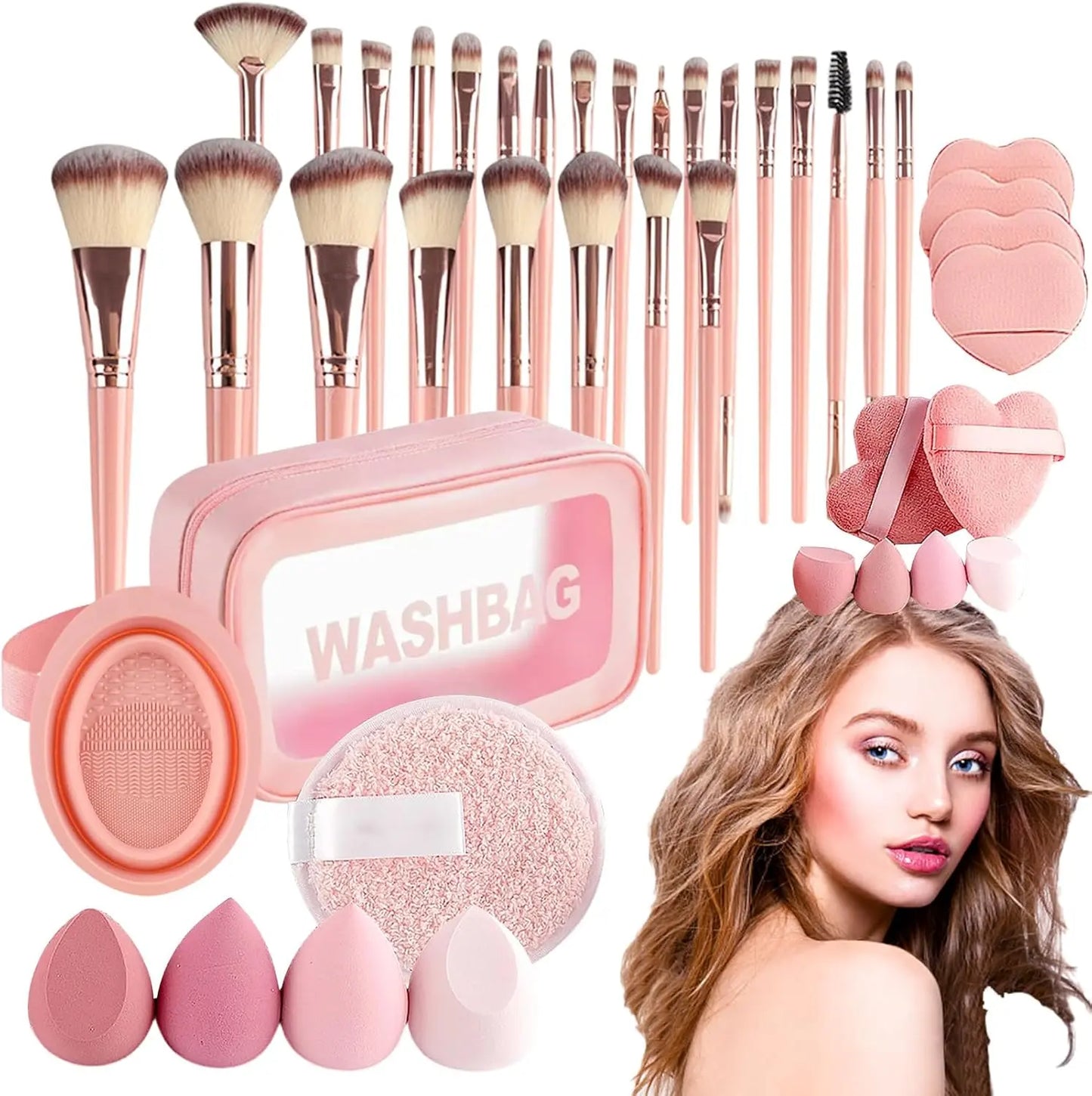 46-Piece Makeup Brush Set with Sponge – Synthetic Facial & Eye Makeup Brushes, Includes Travel Makeup Bag, Perfect for Foundation, Concealer, Powder, Blush & Eyeshadow, Soft Non-Shedding Bristles, Ideal for Daily Use & Gifting