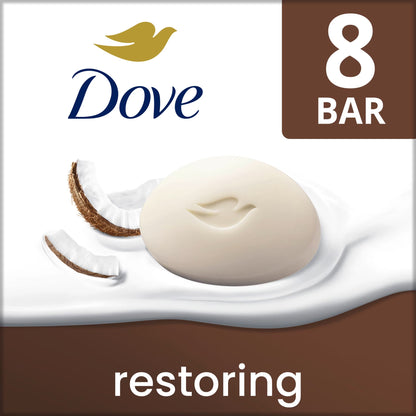 Beauty Bar Soap for Skin Restoration with Coconut and Cocoa Butter, Nourishing Formula, 3.75 Oz, Set of 8 Bars