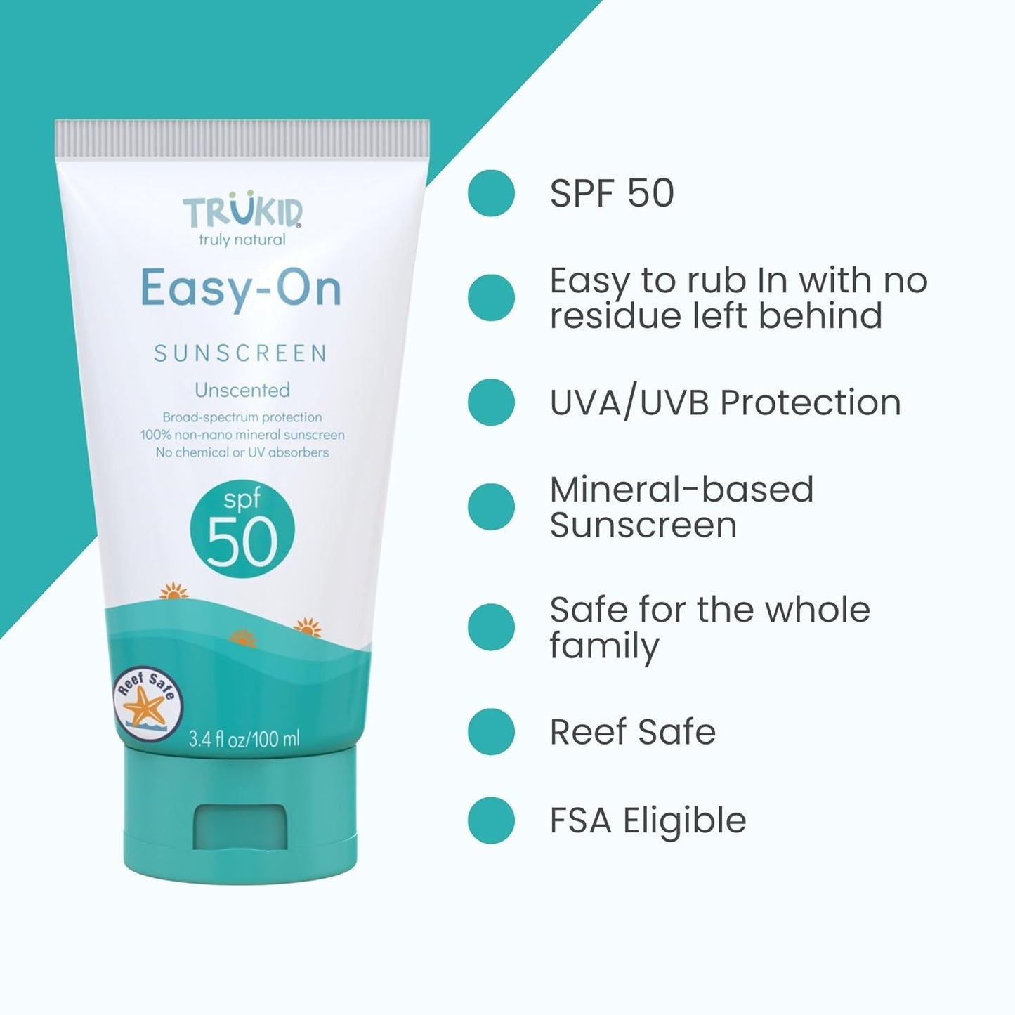 Mineral Sunscreen SPF 50 for Children and Infants - Non-Toxic Zinc Oxide Sunblock for Sensitive Skin, Unscented, Travel Size 3.4 Oz, FSA Eligible